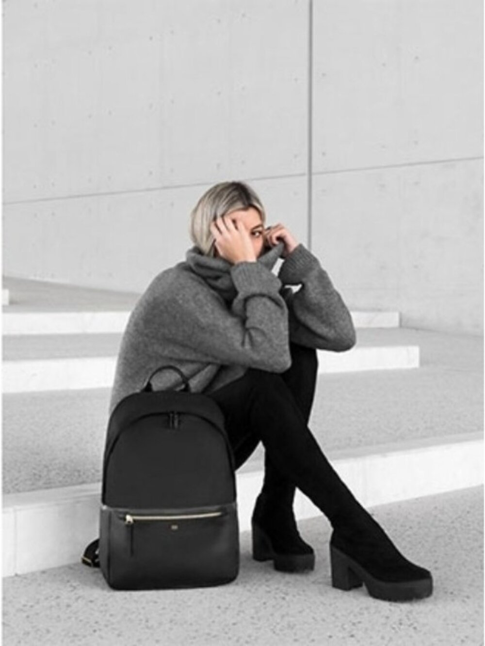 ISM Backpack Black Nylon Leather Trim Laptop Travel Commuter Minimalist Unisex